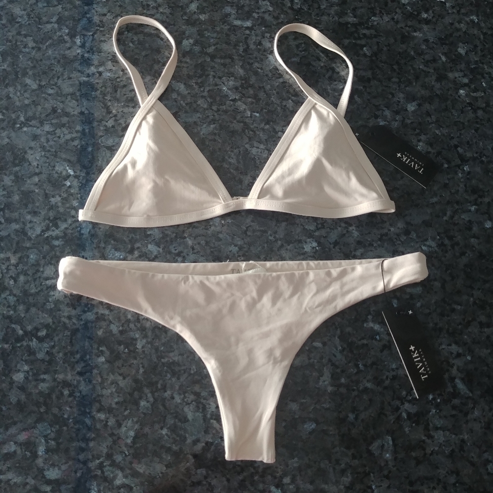 NEW 2 piece Tavik M bikini nude tapioca beige cheeky thong Jett triangle top NWT